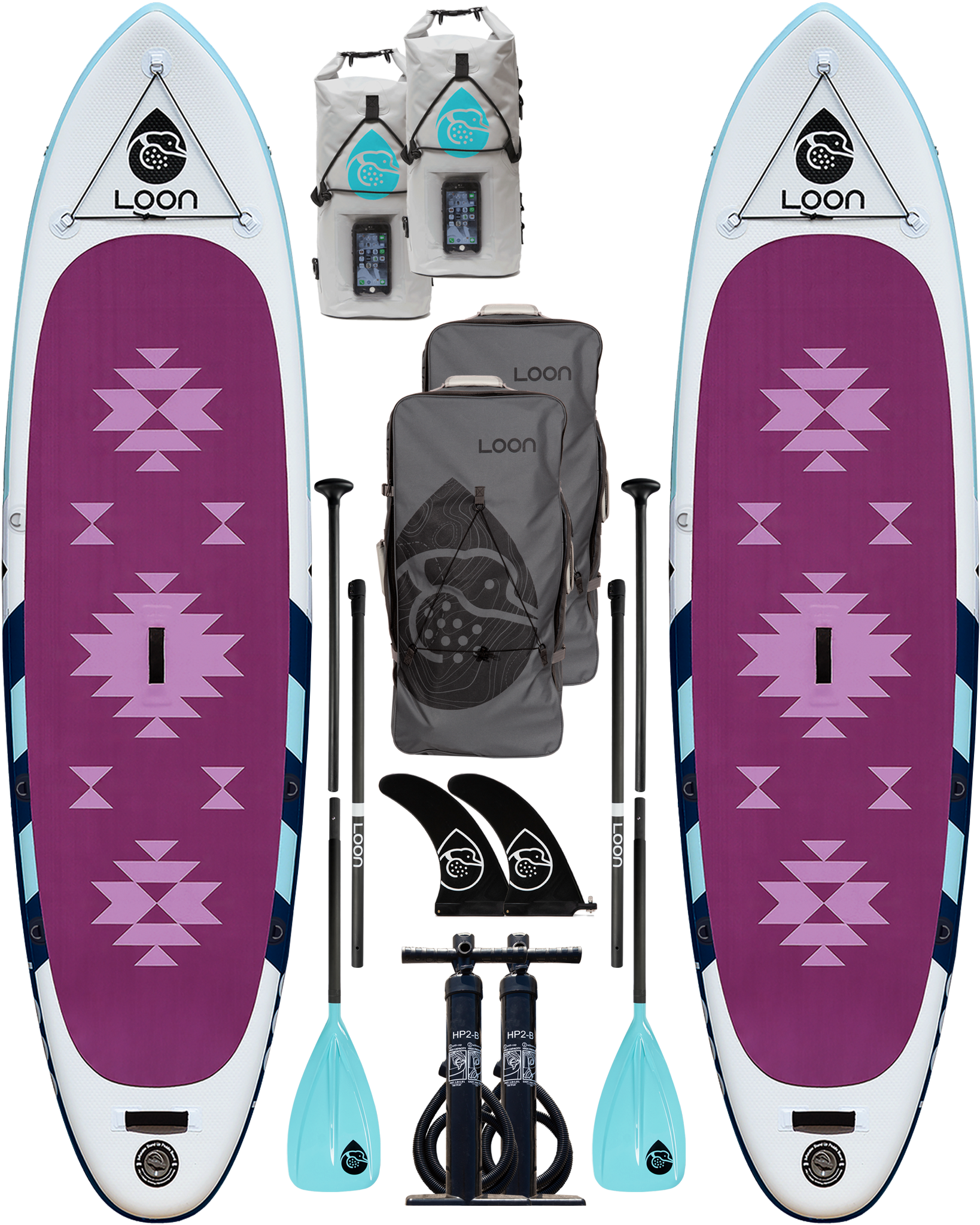 Two Board Complete SUP Package: Yoga 10'8" Inflatable Paddle Boards + Paddles